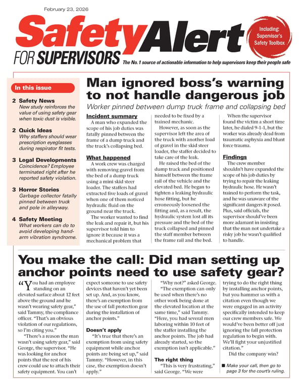 Safety Alert for Supervisors: 2/23/2026 - Page 1