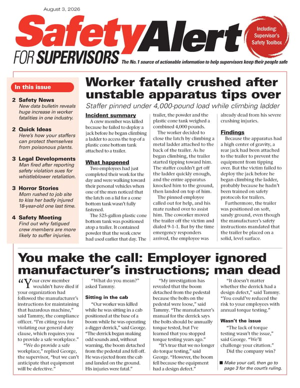 Safety Alert for Supervisors: 08/03/2026 - Page 1