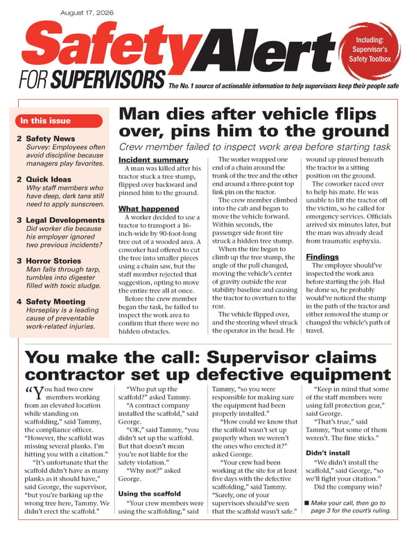 Safety Alert for Supervisors: 08/17/2026 - Page 1